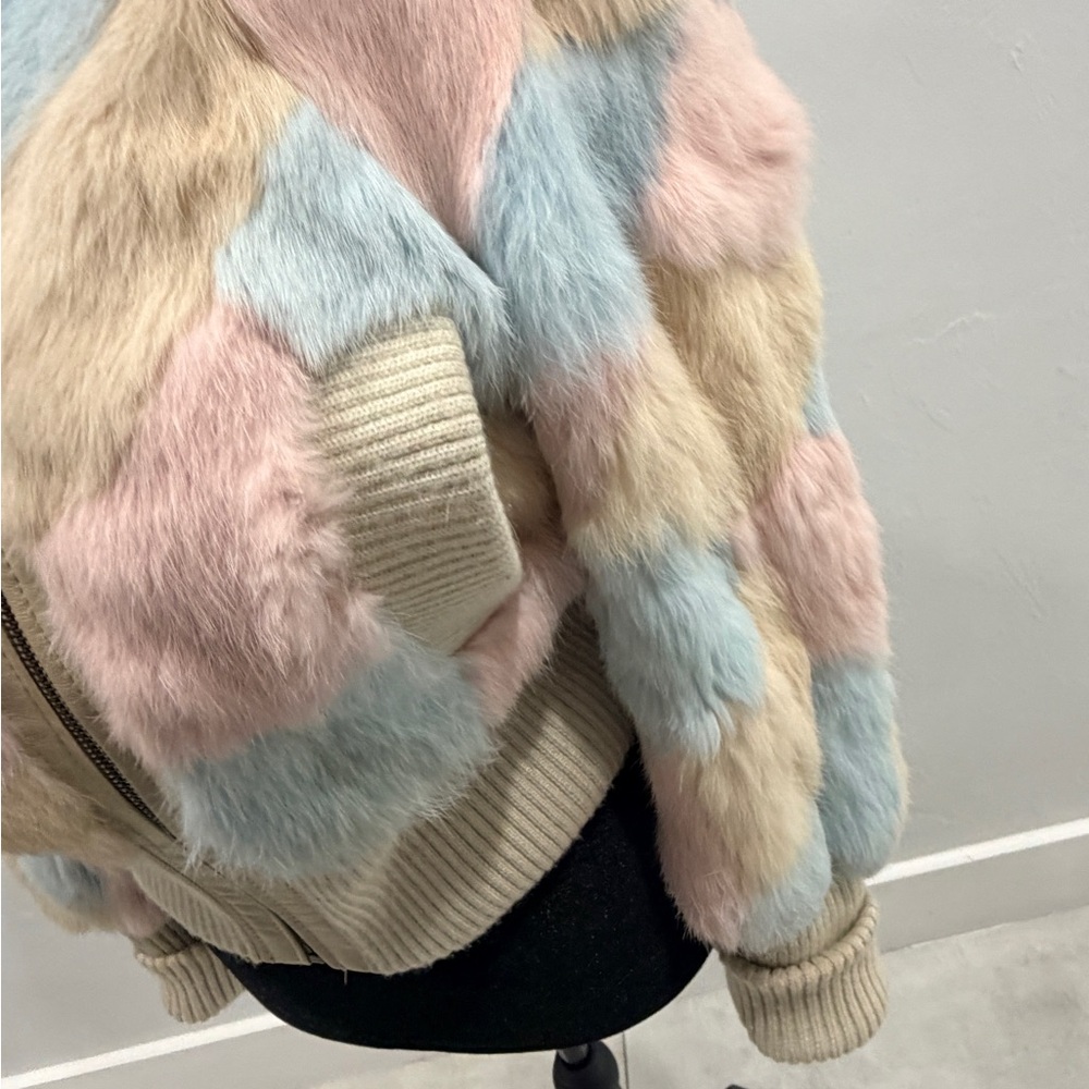 Colorful Teddy Jacket genuine, rabbit fur, multicolored coat - Picture 8 of 12
